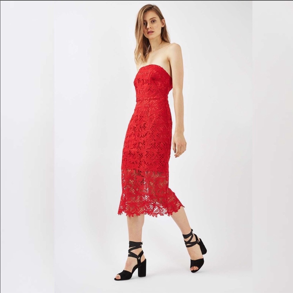 Topshop strapless lace dress